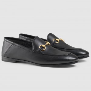 Gucci Women's Foldable Slim Horsebit Loafers in Black Leather