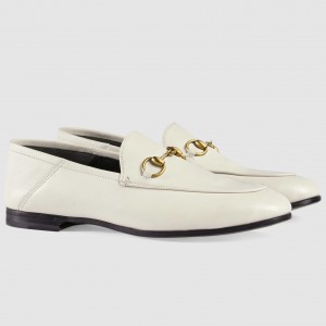 Gucci Women's Foldable Slim Horsebit Loafers in White Leather