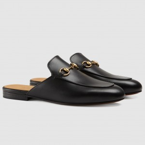 Gucci Women's Princetown Slippers in Black Leather