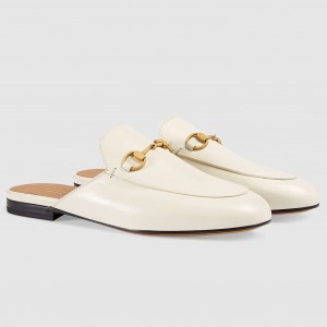 Gucci Women's Princetown Slippers in White Leather