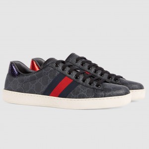 Gucci Men's Ace Sneakers in Black GG Supreme Canvas with Web