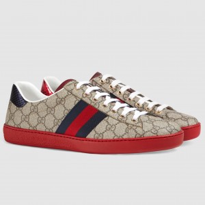 Gucci Men's Ace Sneakers in Beige GG Supreme Canvas with Web