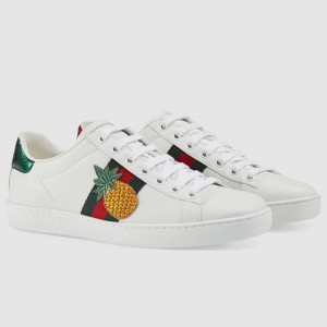 Gucci Women's Ace White Sneakers with Pineapple Embroidered 