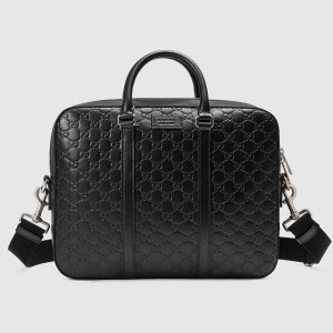 Gucci Medium Briefcase in Black Signature Leather