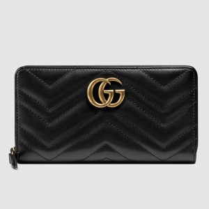 Gucci GG Marmont Zip Around Wallet In Black Matelasse Leather
