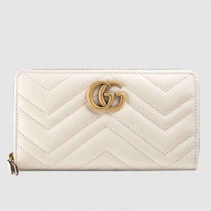 Gucci GG Marmont Zip Around Wallet In White Matelasse Leather
