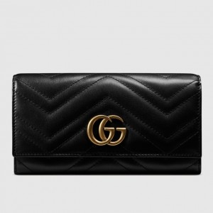 Gucci GG Marmont Continental Wallet In Black Matelasse Leather
