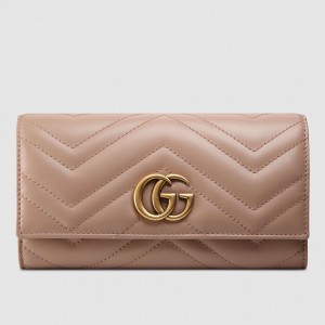 Gucci GG Marmont Continental Wallet In Dusty Pink Matelasse Leather