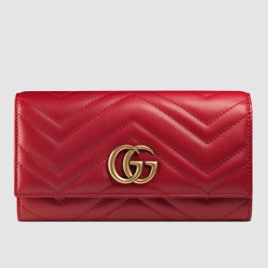 Gucci GG Marmont Continental Wallet In Red Matelasse Leather