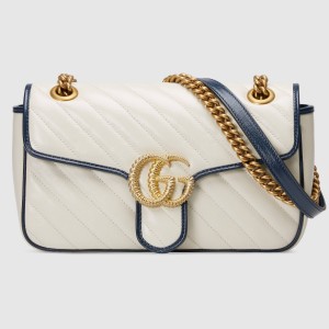 Gucci GG Marmont Small Shoulder Bag in White Diagonal Leather