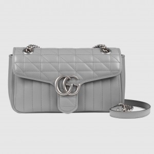 Gucci GG Marmont Small Shoulder Bag in Grey Matelasse Leather