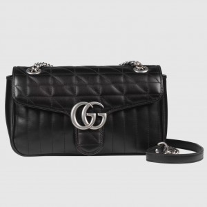 Gucci GG Marmont Small Shoulder Bag in Black Matelasse Leather