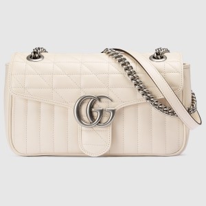Gucci GG Marmont Small Shoulder Bag in White Matelasse Leather