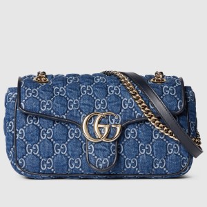 Gucci GG Marmont Small Shoulder Bag in Blue GG Denim