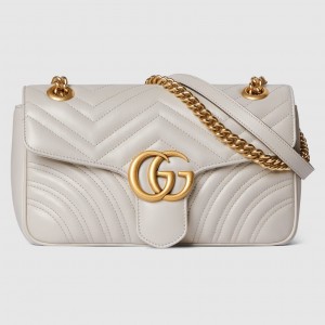 Gucci GG Marmont Small Shoulder Bag in Light Grey Chevron Leather