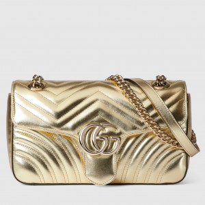 Gucci GG Marmont Small Shoulder Bag in Metallic Gold Leather