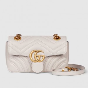 Gucci GG Marmont Mini Shoulder Bag in Light Grey Chevron Leather