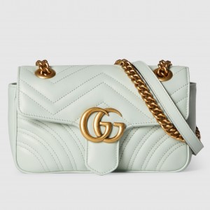 Gucci GG Marmont Mini Shoulder Bag in Pale Green Chevron Leather