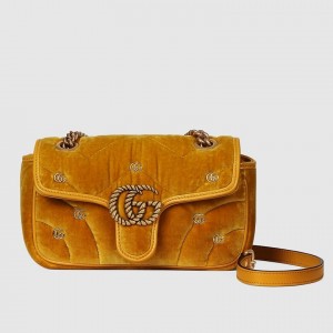 Gucci GG Marmont Mini Shoulder Bag in Jaune Velvet with Double G Studs