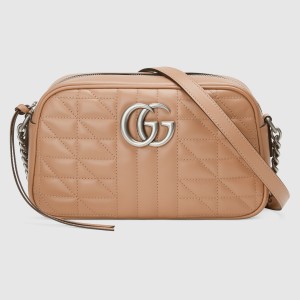 Gucci GG Marmont Small Camera Bag in Rose Beige Matelasse Leather