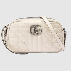 Gucci GG Marmont Small Camera Bag in White Matelasse Leather