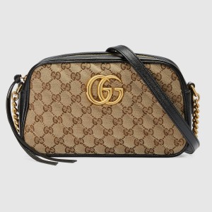 Gucci GG Marmont Small Camera Bag in Canvas with Black Trim
