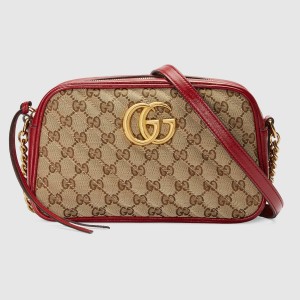 Gucci GG Marmont Small Camera Bag in Canvas with Red Trim