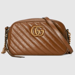 Gucci GG Marmont Small Camera Bag in Brown Diagonal Leather