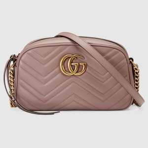 Gucci GG Marmont Small Camera Bag in Nude Chevron Leather