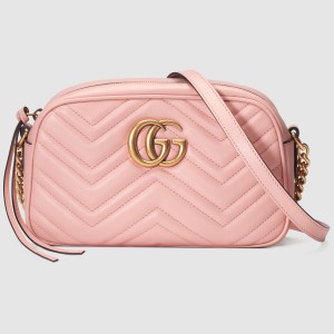 Gucci GG Marmont Small Camera Bag in Pink Chevron Leather