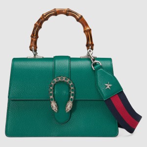 Gucci Dionysus Small Bamboo Top Handle Bag in Green Leather