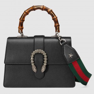 Gucci Dionysus Small Bamboo Top Handle Bag in Black Leather