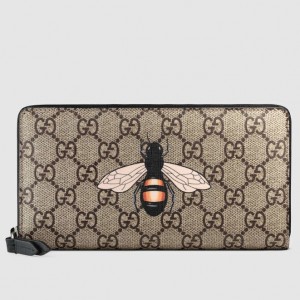 Gucci Zip Around Wallet In Bee Print GG Supreme Canvas