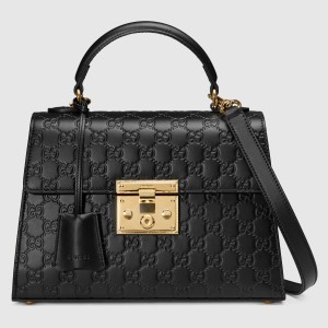 Gucci Padlock Small Top Handle Bag in Black Signature Leather
