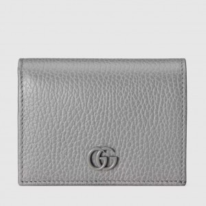 Gucci GG Marmont Card Case Wallet In Grey Calfskin