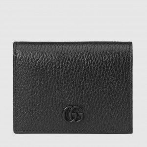 Gucci GG Marmont Card Case Wallet In Black Calfskin
