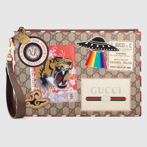 Gucci Courrier Portfolio Pouch in Beige GG Supreme Canvas