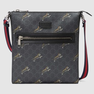 Gucci Tigers Messenger Bag in Black GG Supreme Canvas