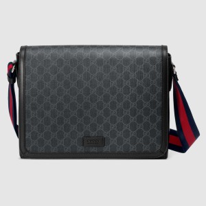 Gucci Flap Messenger Bag in Black GG Supreme Canvas