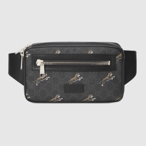 Gucci Bestiary Belt Bag in Black GG Supreme with Tigers