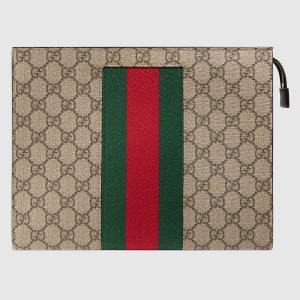 Gucci Portfolio Pouch in Beige GG Supreme Canvas with Web