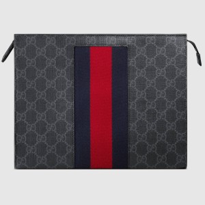 Gucci Portfolio Pouch in Black GG Supreme Canvas with Web