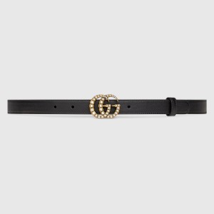Gucci Pearl Double G Belt 20MM in Black Leather