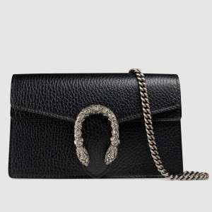 Gucci Dionysus Super Mini Bag in Black Grained Leather