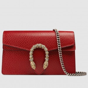 Gucci Dionysus Super Mini Bag in Red Grained Leather