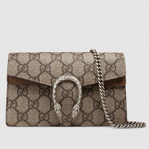 Gucci Dionysus Super Mini Bag in GG Canvas with Taupe Suede