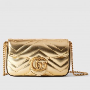 Gucci GG Marmont Super Mini Bag in Gold Metallic Leather
