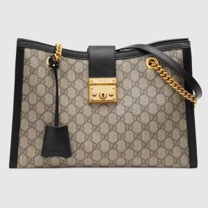 Gucci Padlock Medium Shoulder Bag in GG Canvas with Black Leather