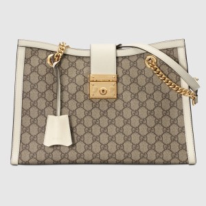 Gucci Padlock Medium Shoulder Bag in GG Canvas with White Leather