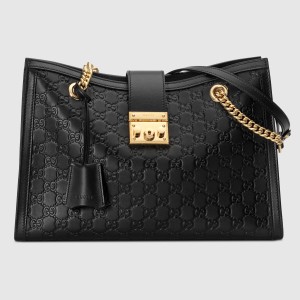 Gucci Padlock Medium Shoulder Bag in Black Signature Leather